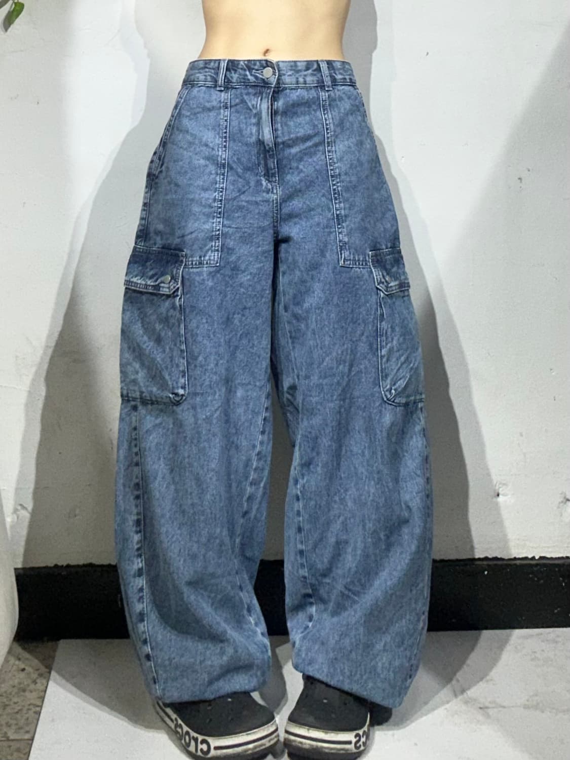 일본 빈티지 중청 데님 카고 와이드 청 카고 팬츠 XL 상품이미지2