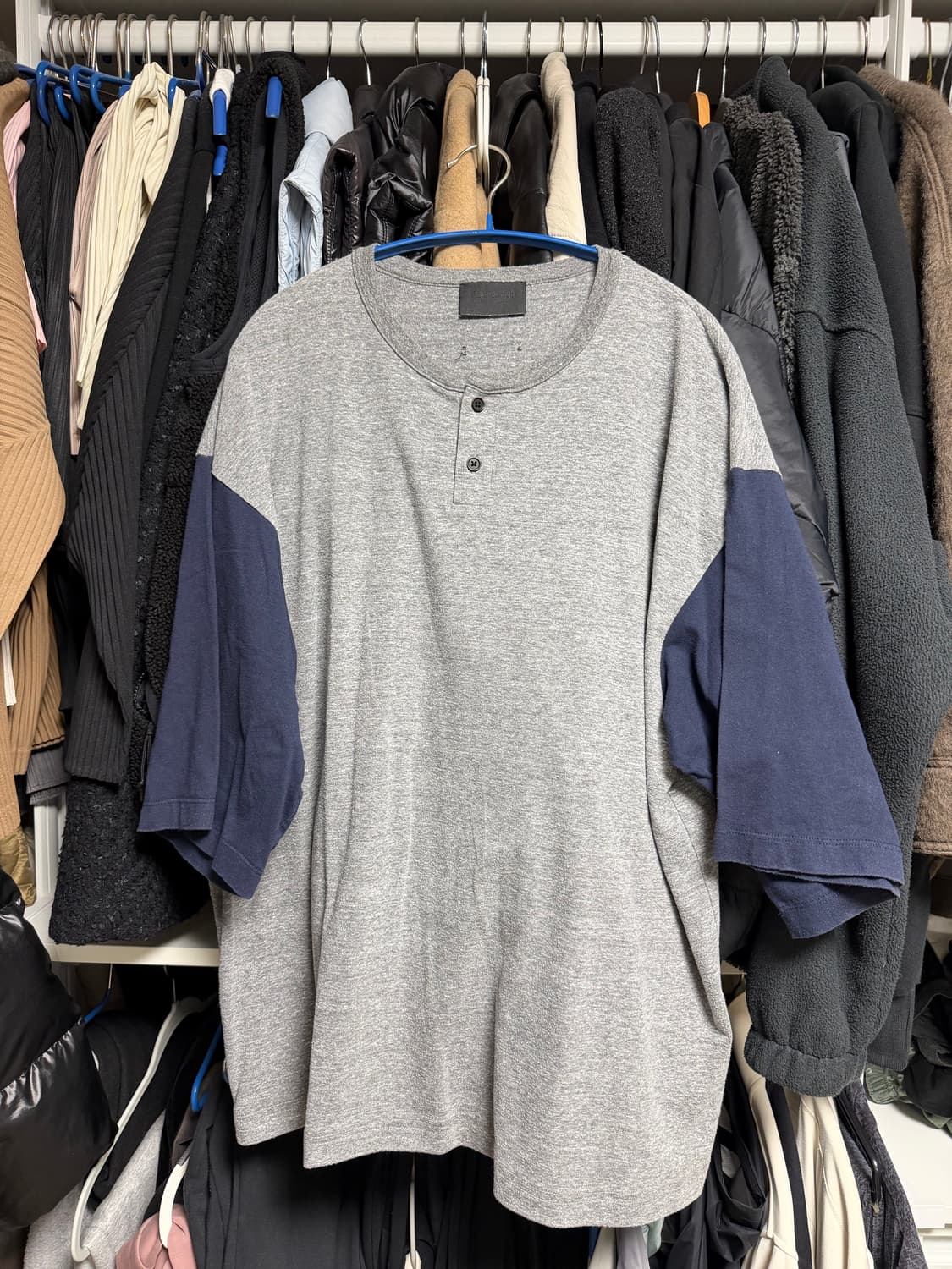 [xl] 피어오브갓 팔배색 헨리넥 반팔 티셔츠 크림/블랙 상품이미지1