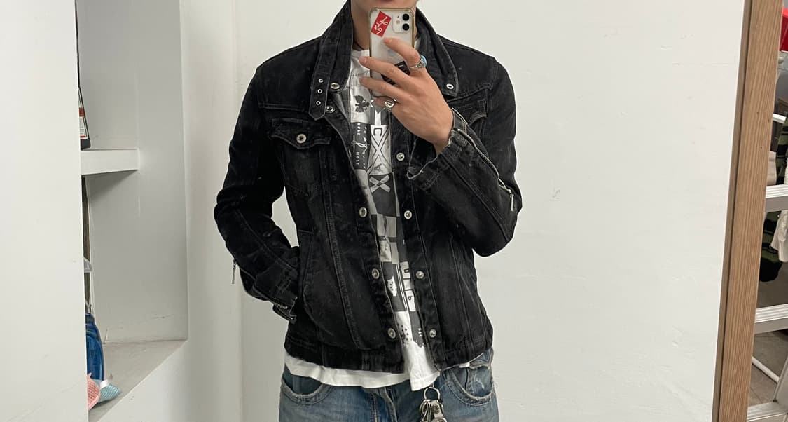 빈티지 y2k 흑청데님 바이커 자켓 상품이미지1