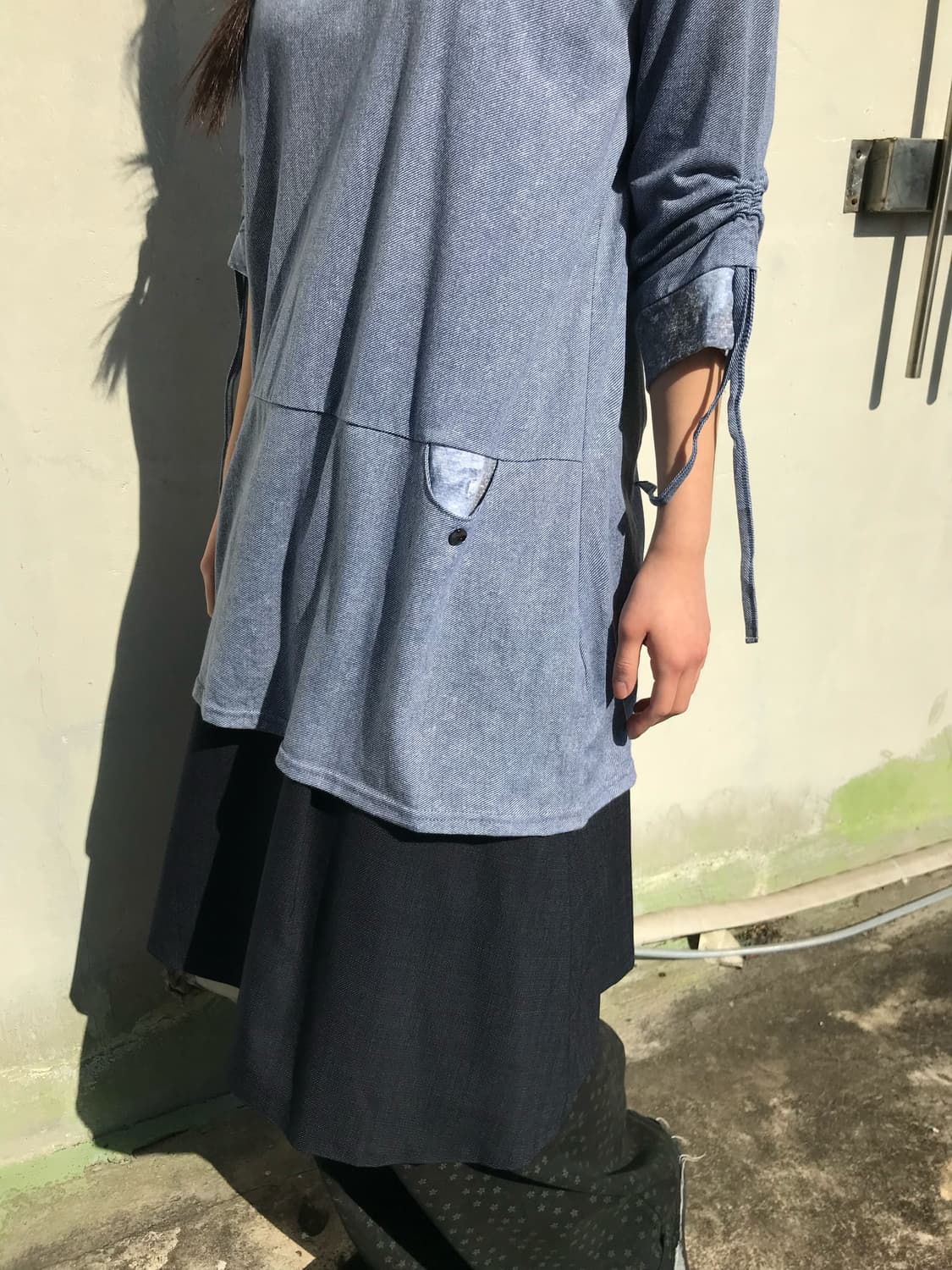 네이비 레이어드 미디 스커트  상품이미지5