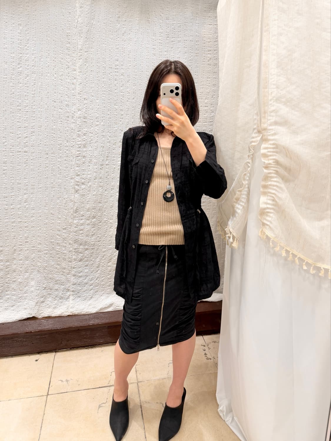 Zip-up shirring midi skirt 상품이미지5