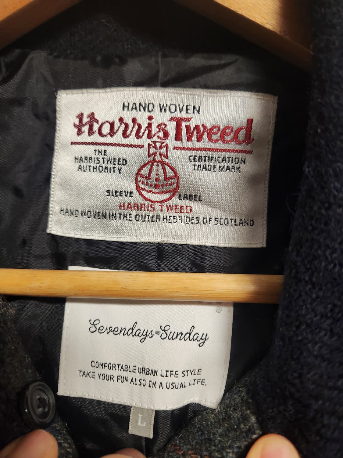 해리스트위드 체크 더플 코트 L 상품이미지2