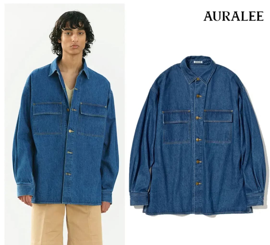 [5] 오라리 미디엄워시드인디고 셀비지 라이트 오즈 데님 셔츠 상품이미지1