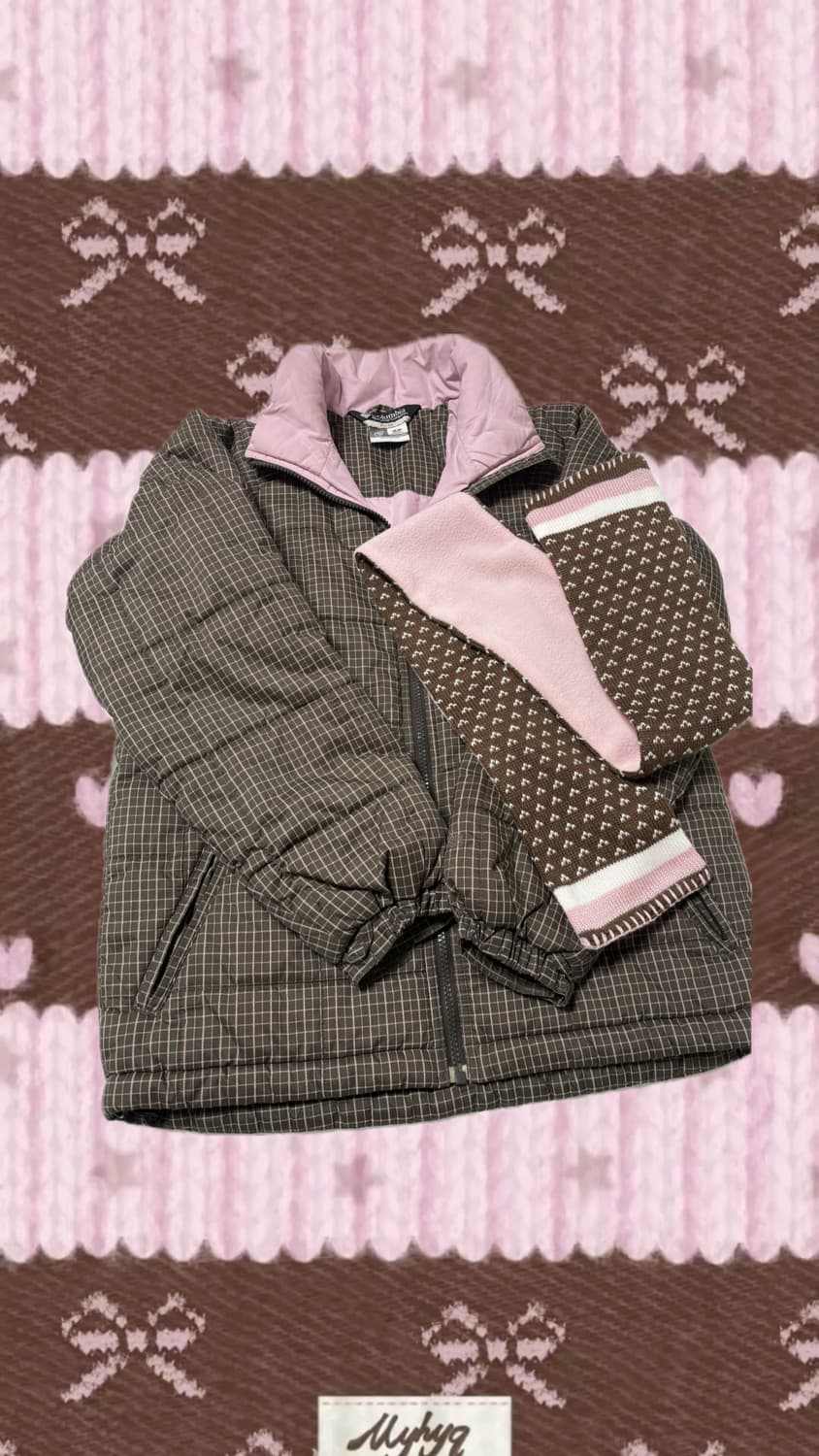 딸기 초코 세트 패딩 머플러 라떼갸루 히메갸루 브라운 핑크 stc빈티지 상품이미지1