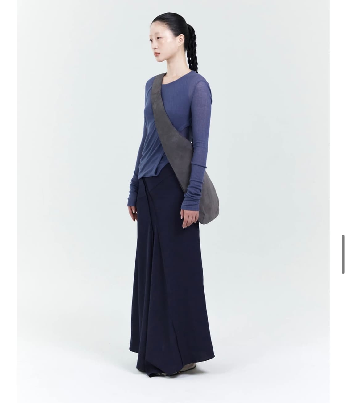 EE OBLIQUE CUT LONG SKIRT BLACK 상품이미지1