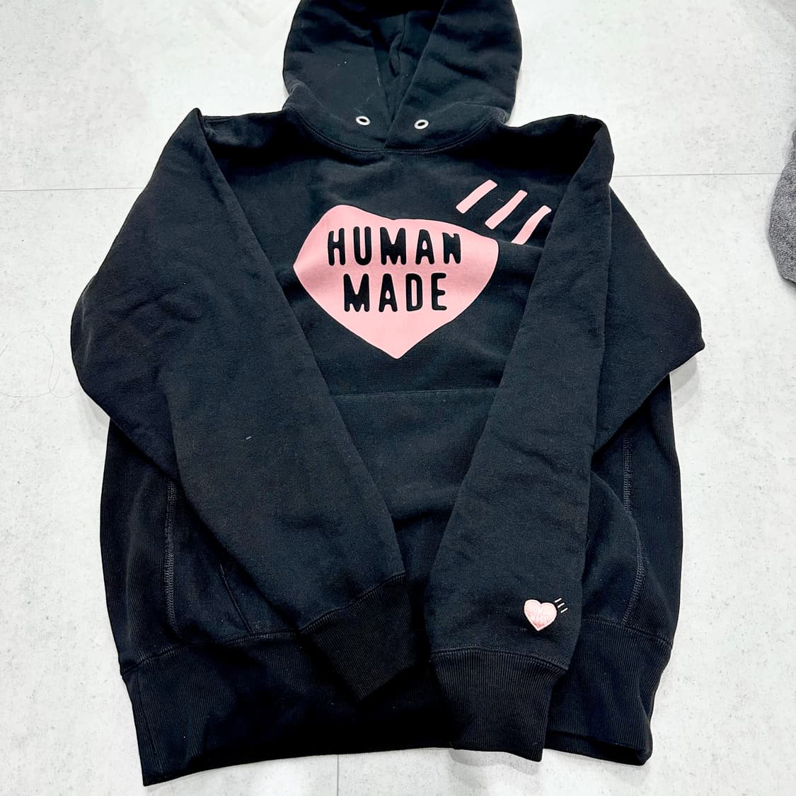 휴먼메이드 하트 헤비웨이트 후드티 블랙 살몬 핑크 s 상품이미지2