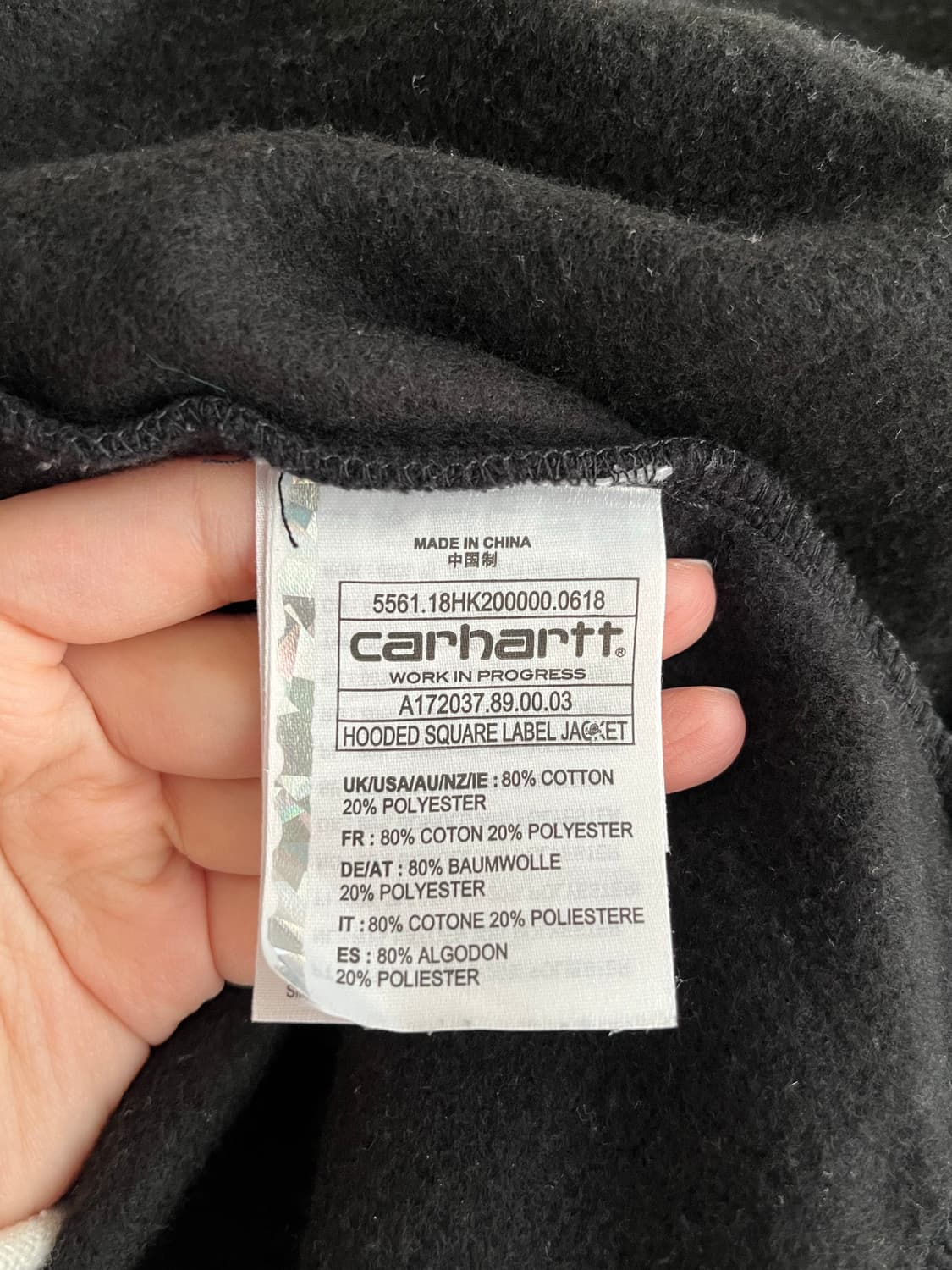 M) 칼하트 wip 기모 후드 집업 블랙 상품이미지4
