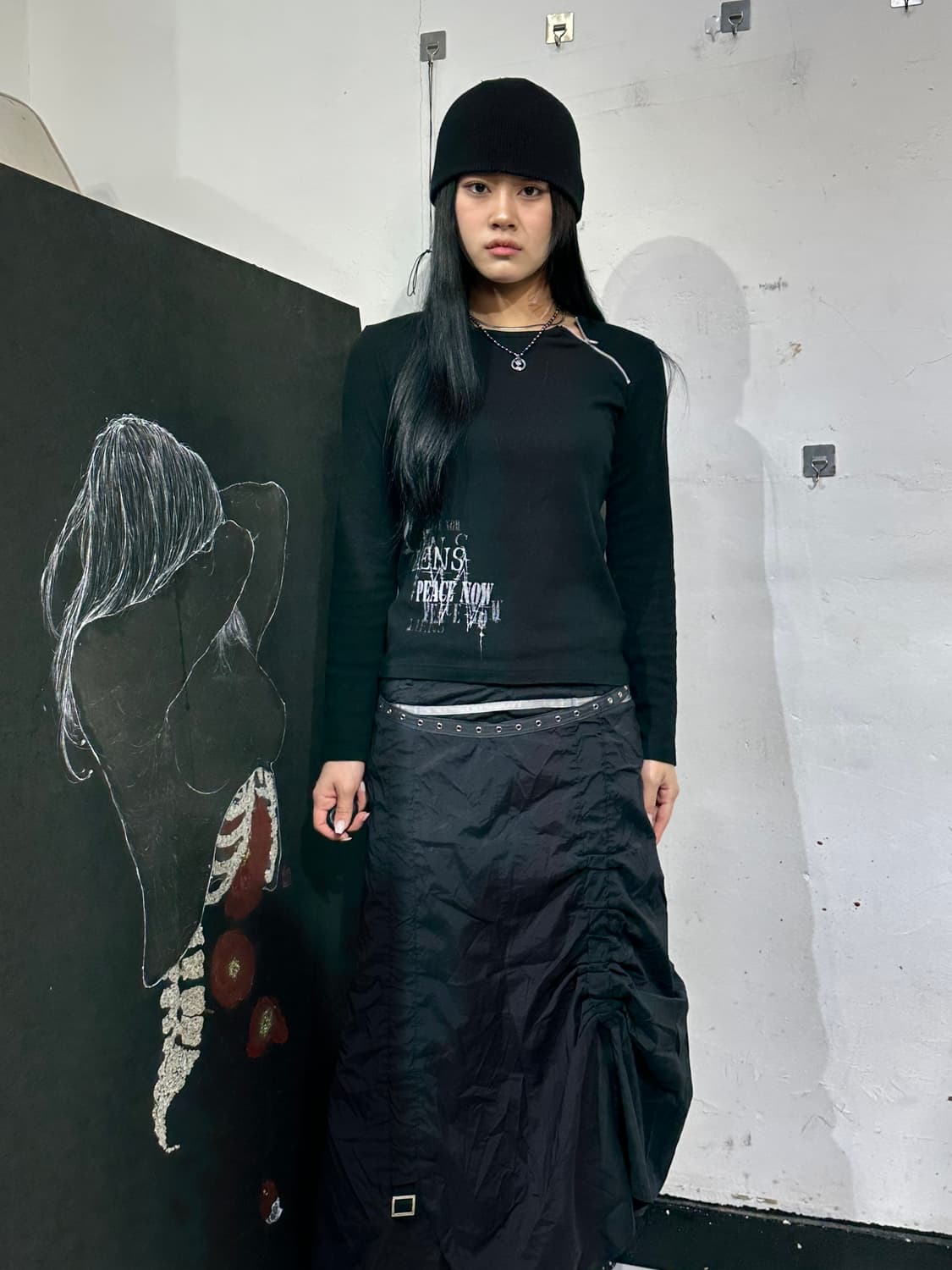 JPN peace now 사선 절개 날개 프린팅 고딕 슬리브 M 상품이미지3