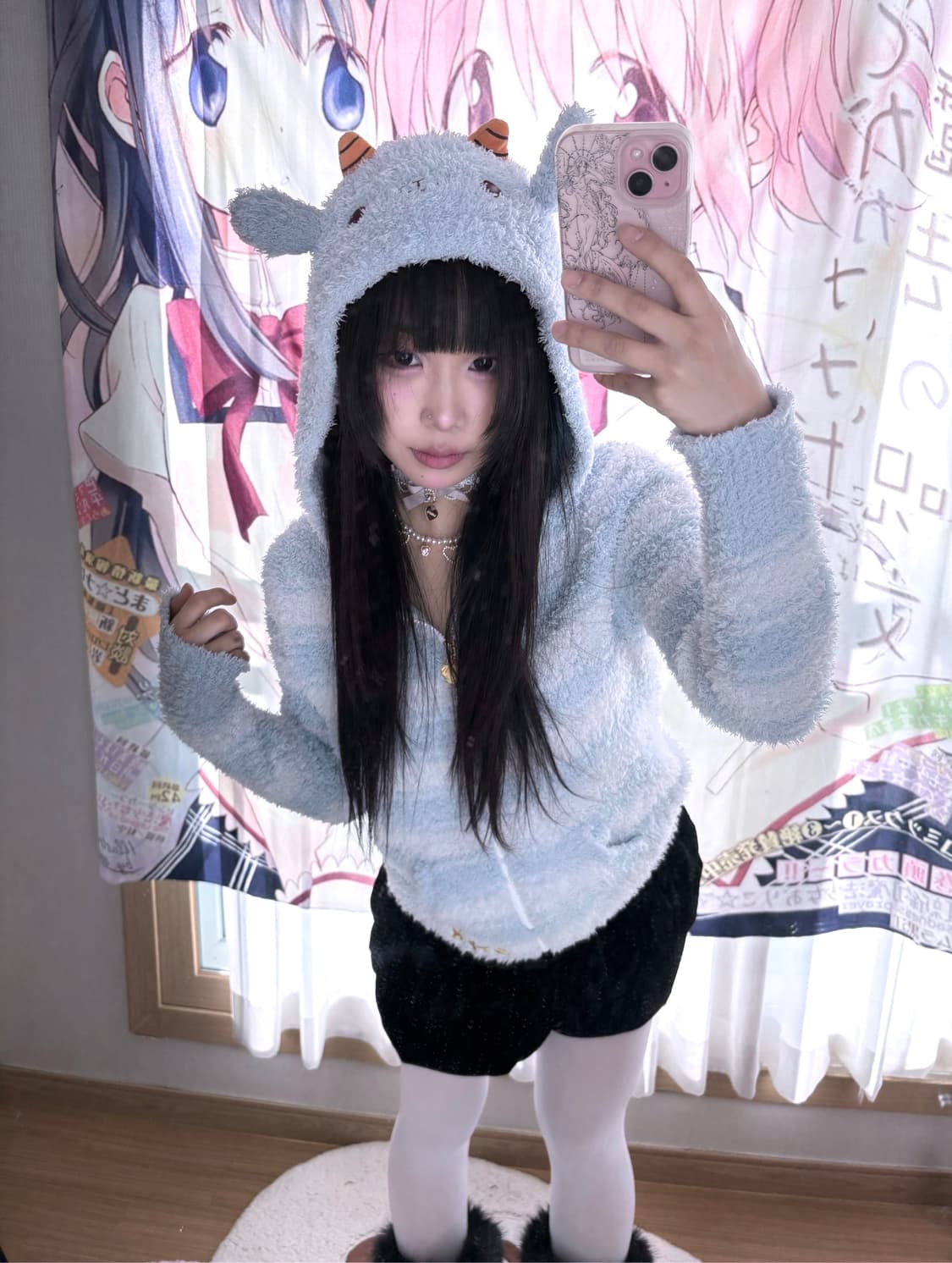 Stpr 염소 후와 아노깔 스트라이프 플리스 후드집업 상품이미지1