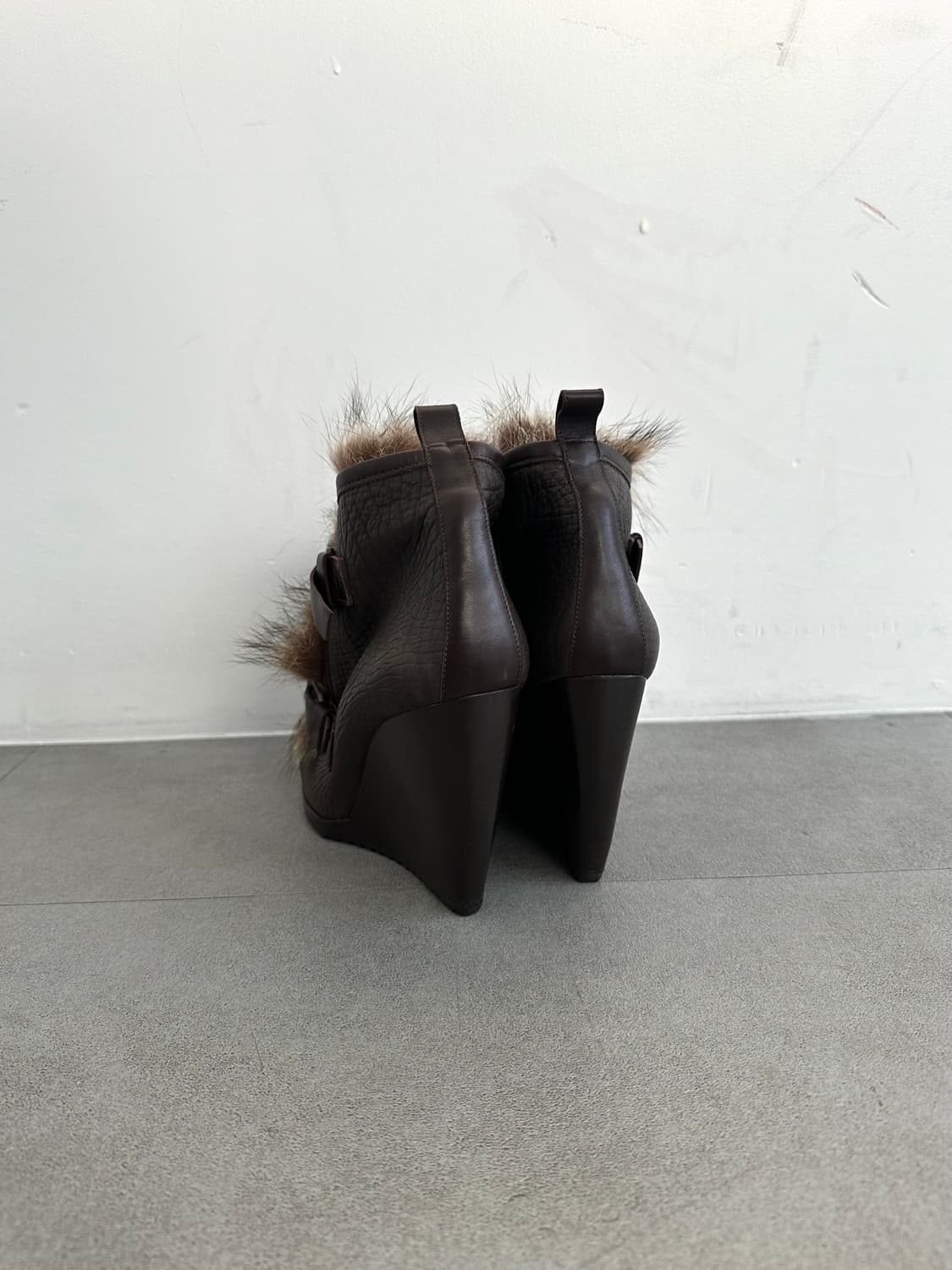 피에르하디 아카이브 브라운 퍼 레더 웨지부츠 상품이미지6