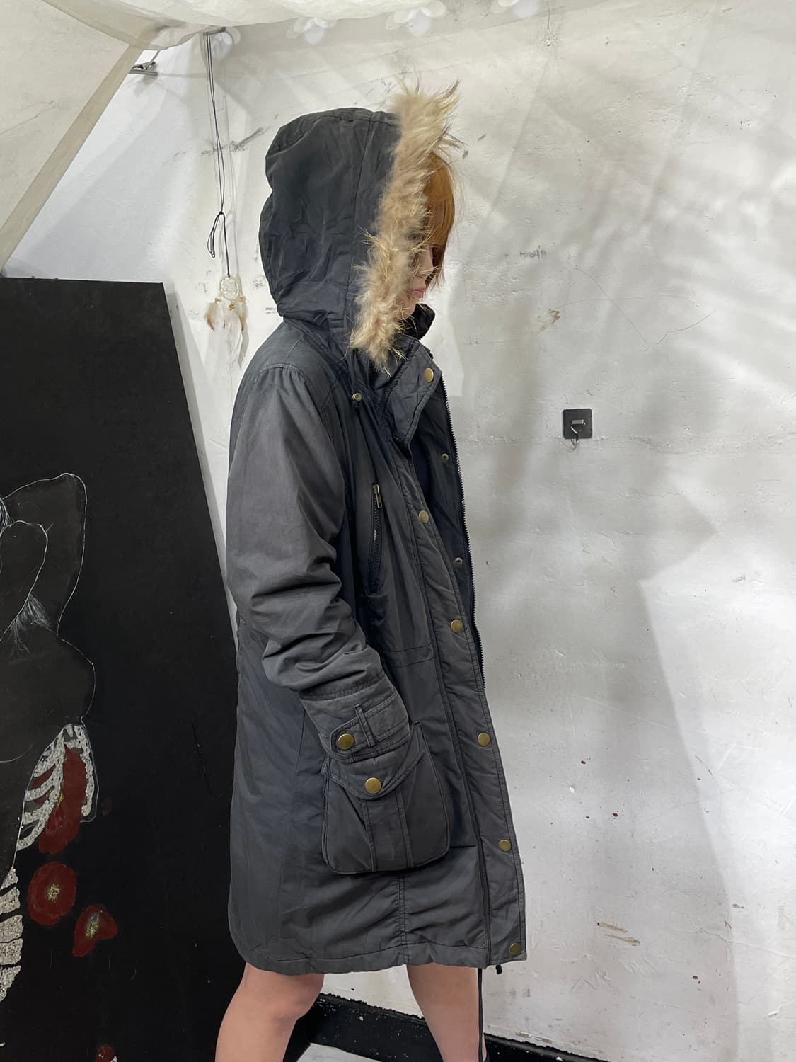 일본빈티지 COLZA 울프죠 퍼 후드 야상 개파카 자켓 M 상품이미지4