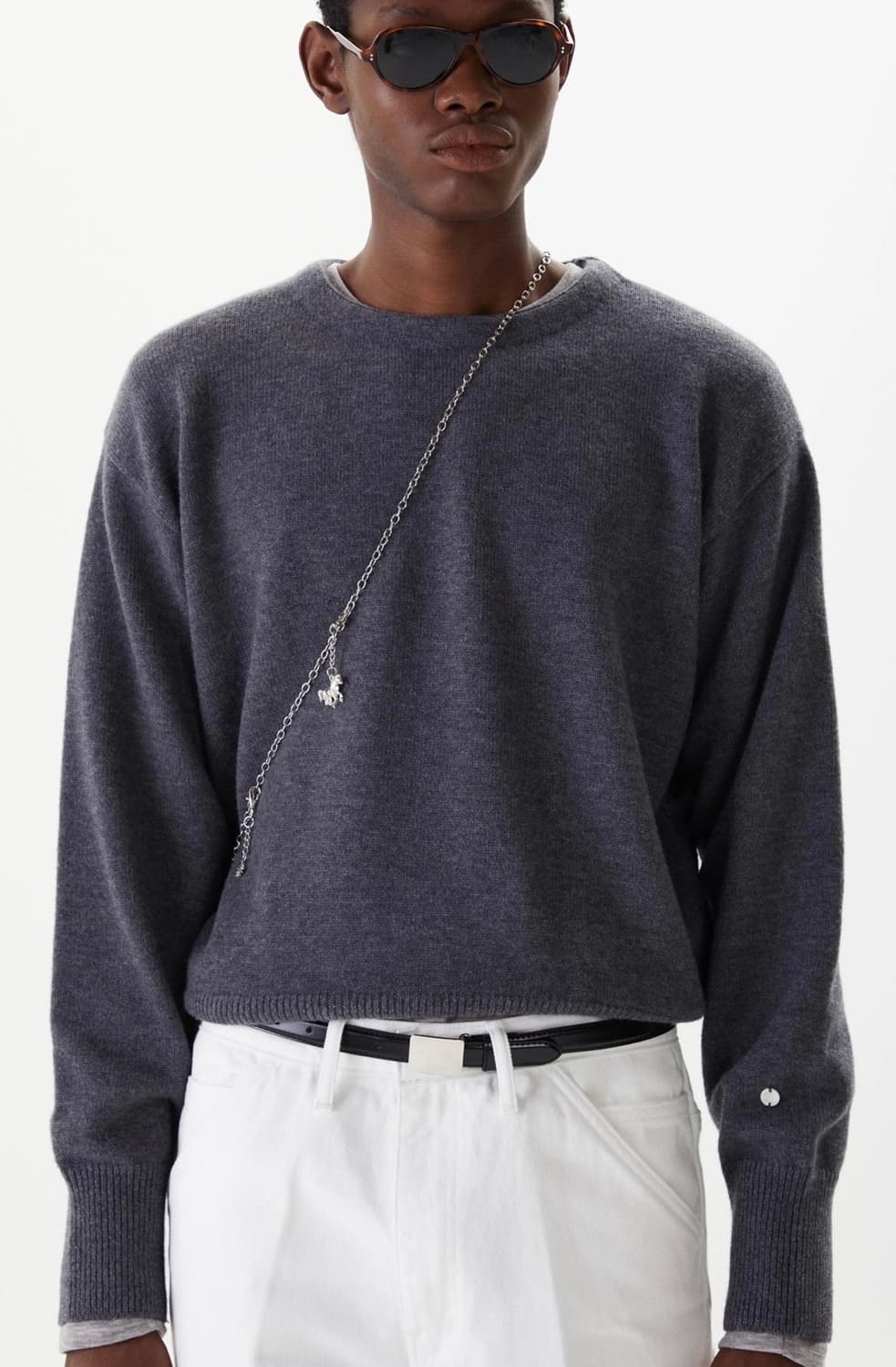 타일레 파인 울 프렌치 넥 클래식 스웨터 니트 그레이 1사이즈 상품이미지3