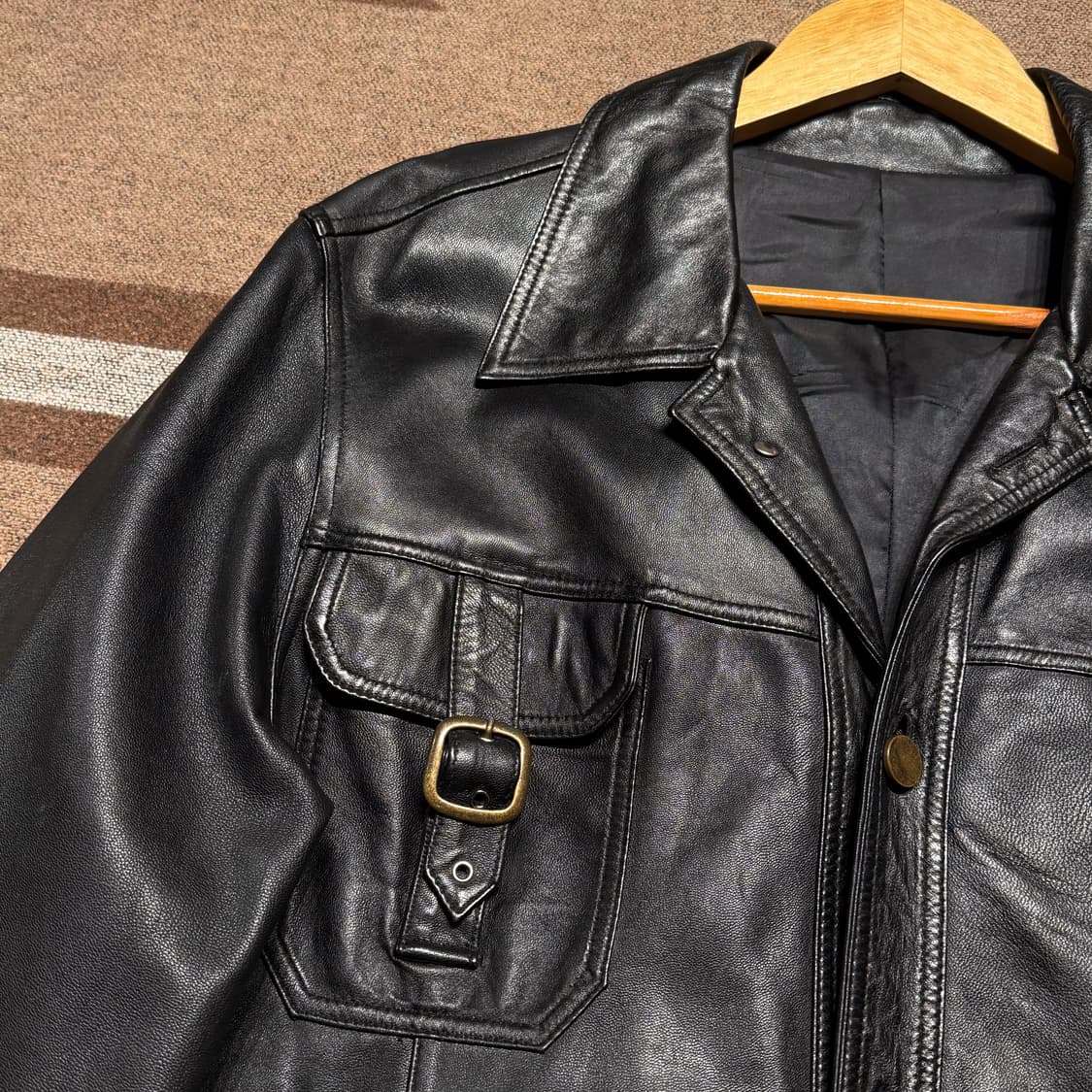 빈티지 웨스턴 램스킨 벨티드 자켓 M 100 바이커 양가죽 상품이미지3