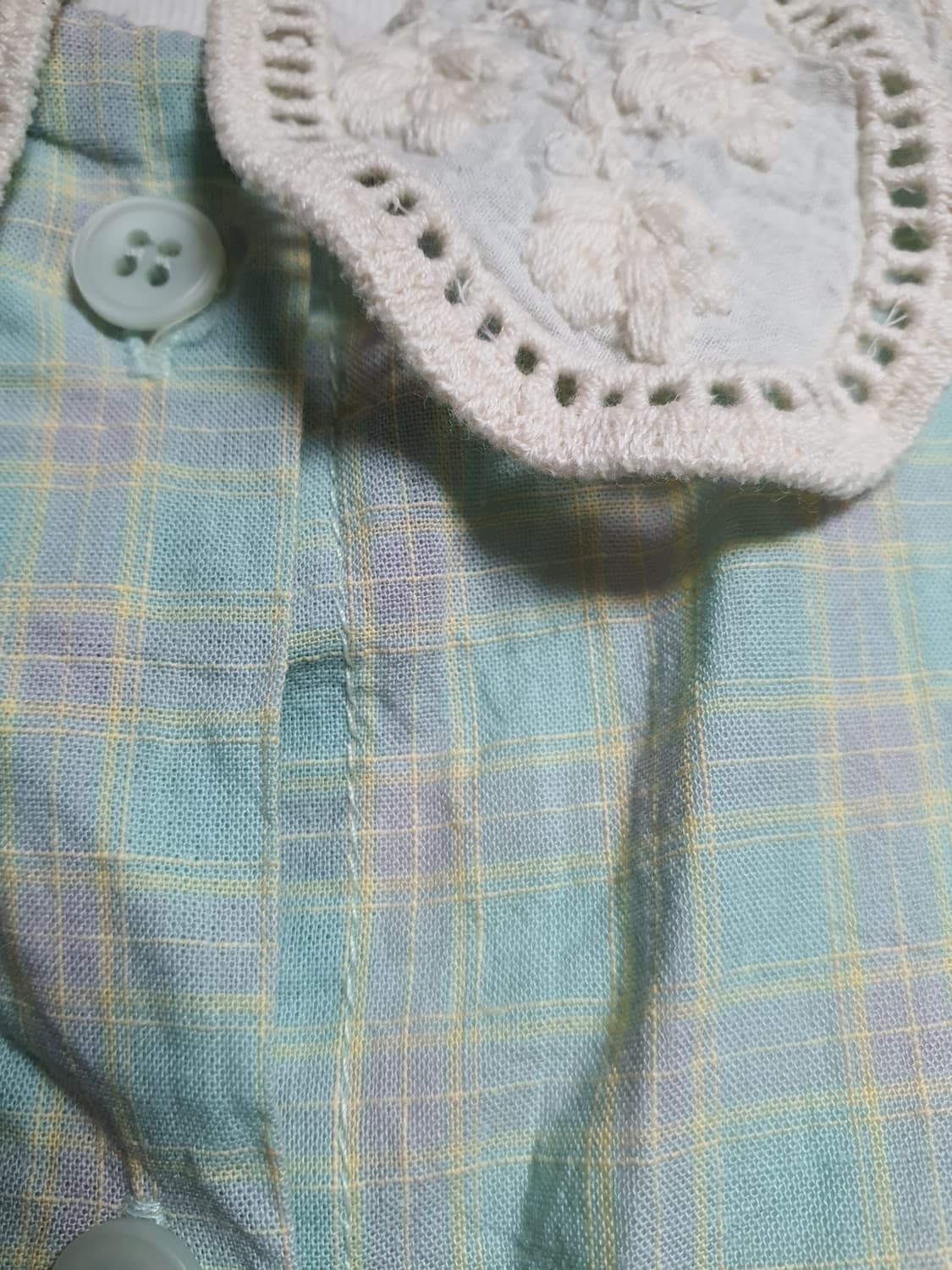 [빈티지] 레이스 카라 블라우스 민트 체크 상품이미지4