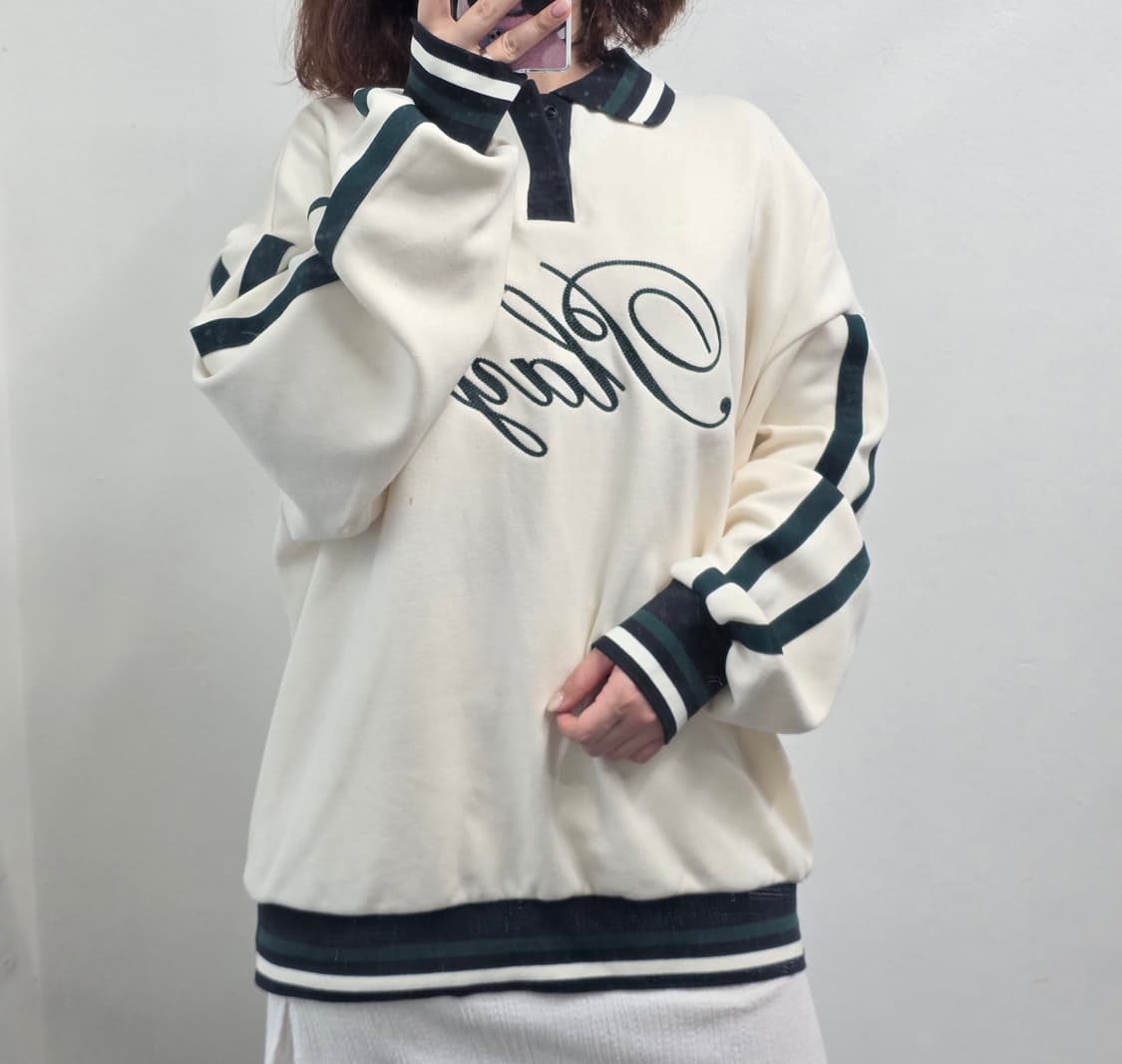 [프립]S/H&M 디바이디드 배색카라 티셔츠 크림 그린 상품이미지2