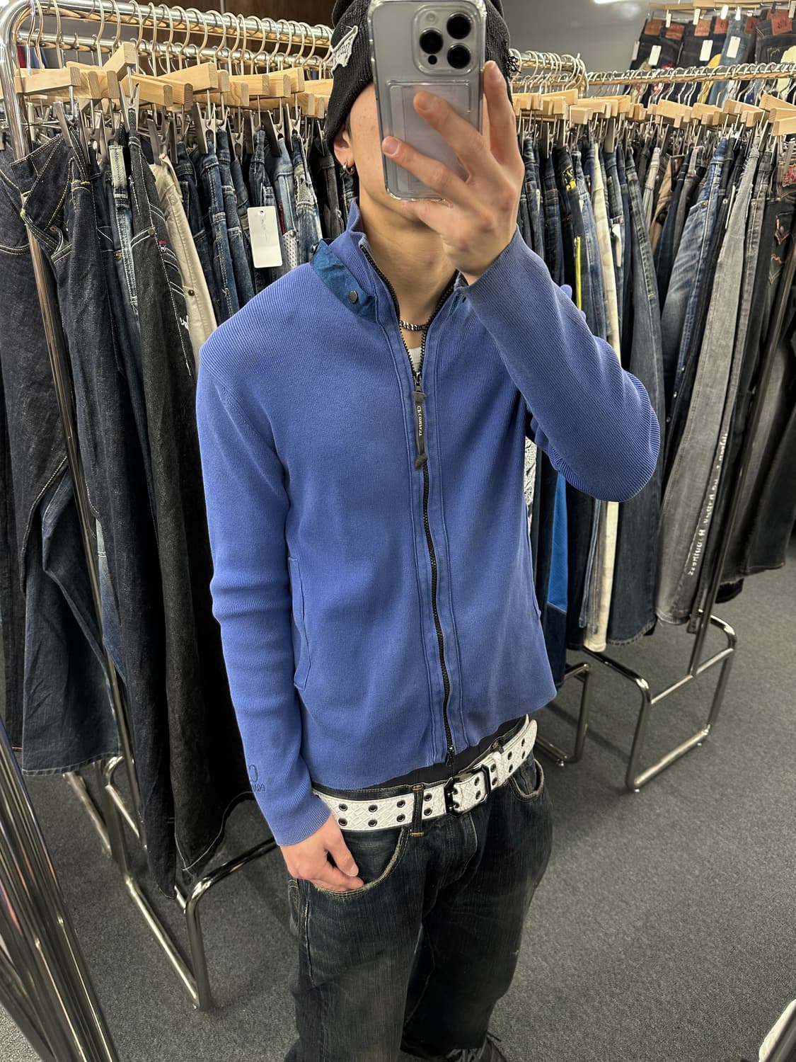 M) CP 컴퍼니 블루 슬림 니트집업 상품이미지1