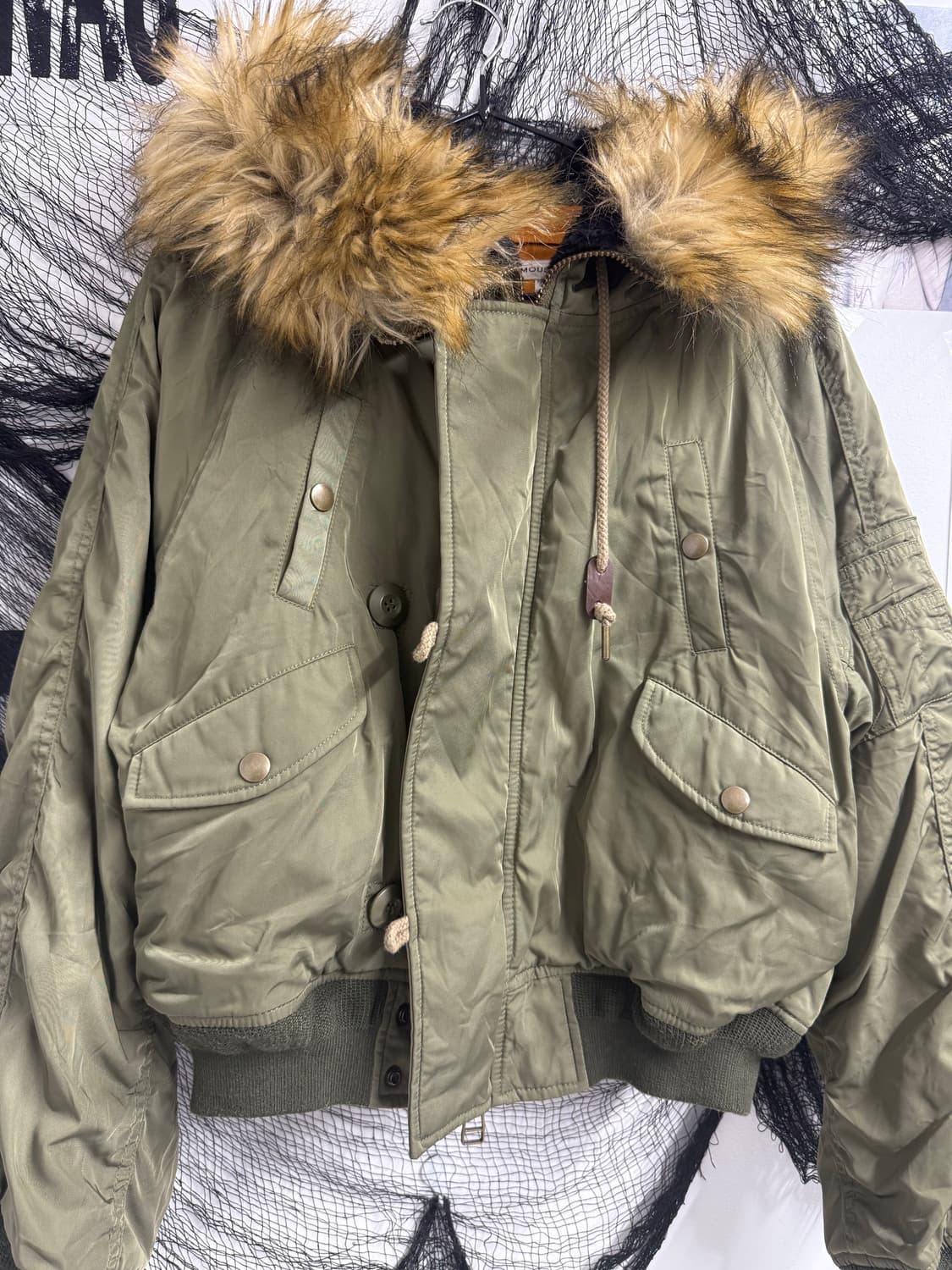 Fur bomber khaki jacket 상품이미지3