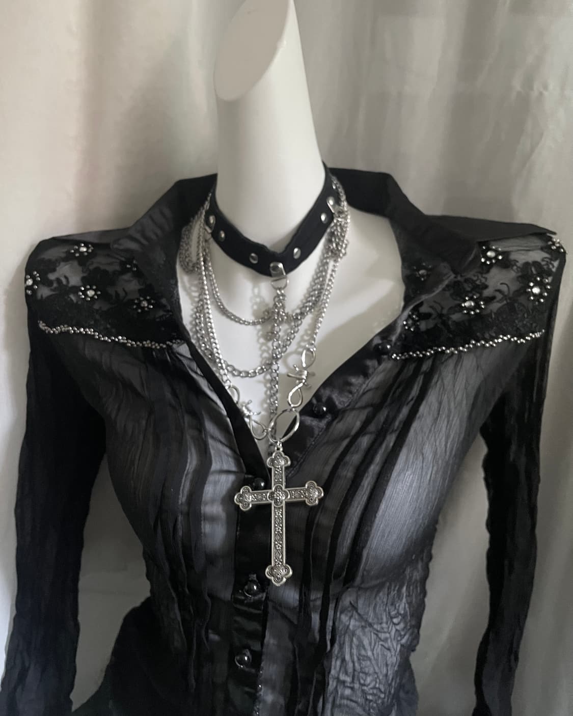 Blouse 시스루 큐빅 블라우스 상품이미지4