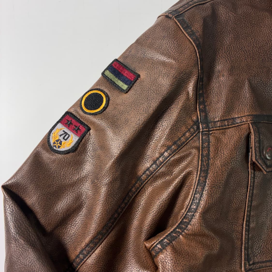 Quick silver  퀵실버 90,s 웨스턴 레더 브라운 레이싱 자켓 상품이미지5