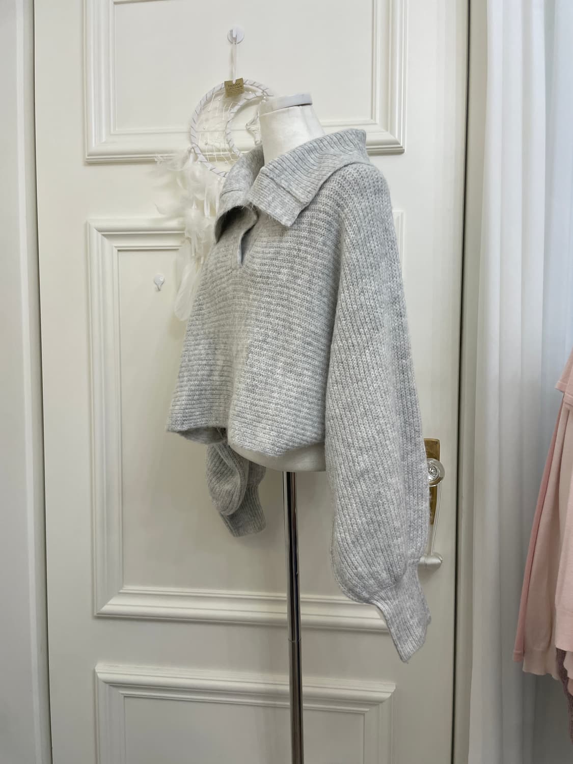 melange gray big collar crop sweater 상품이미지2