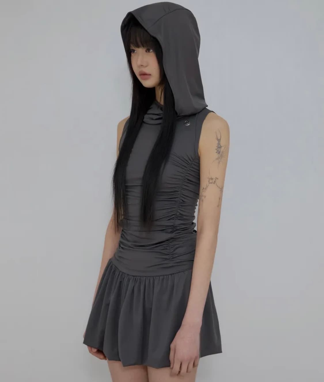 Hooded High Neck Dress (FL-155_Charcoal) 상품이미지3