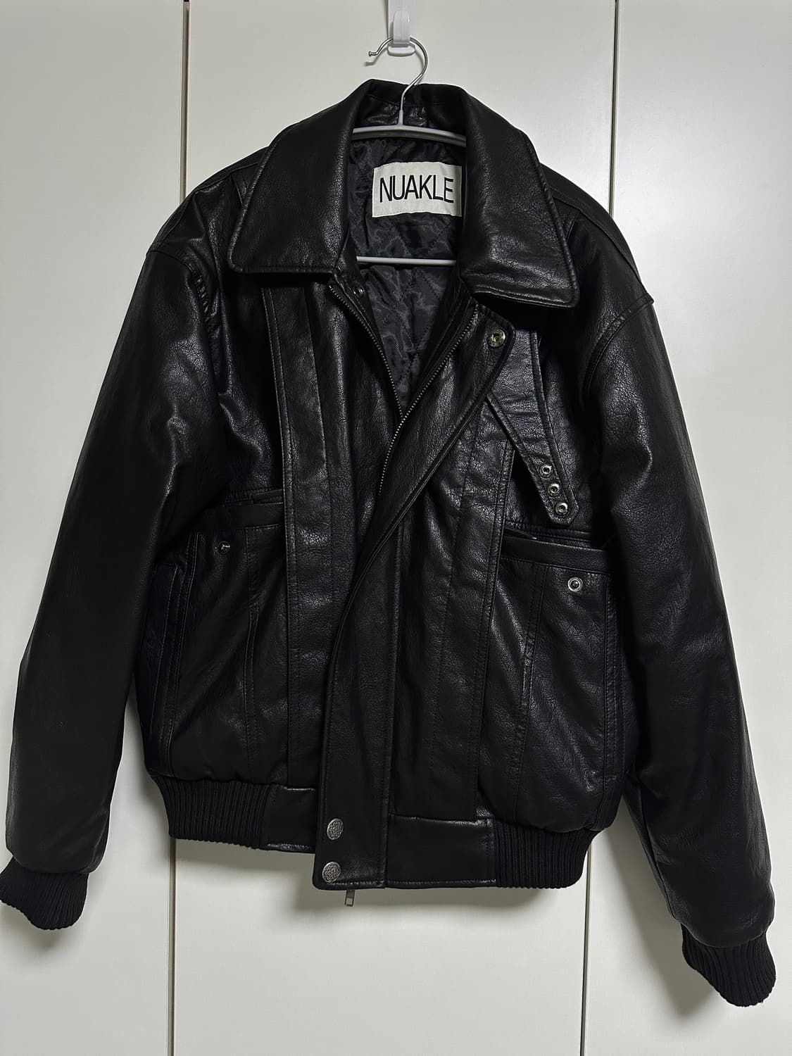 NUAKLE 빈티지 레더 블루종 블랙 자켓 001 상품이미지1
