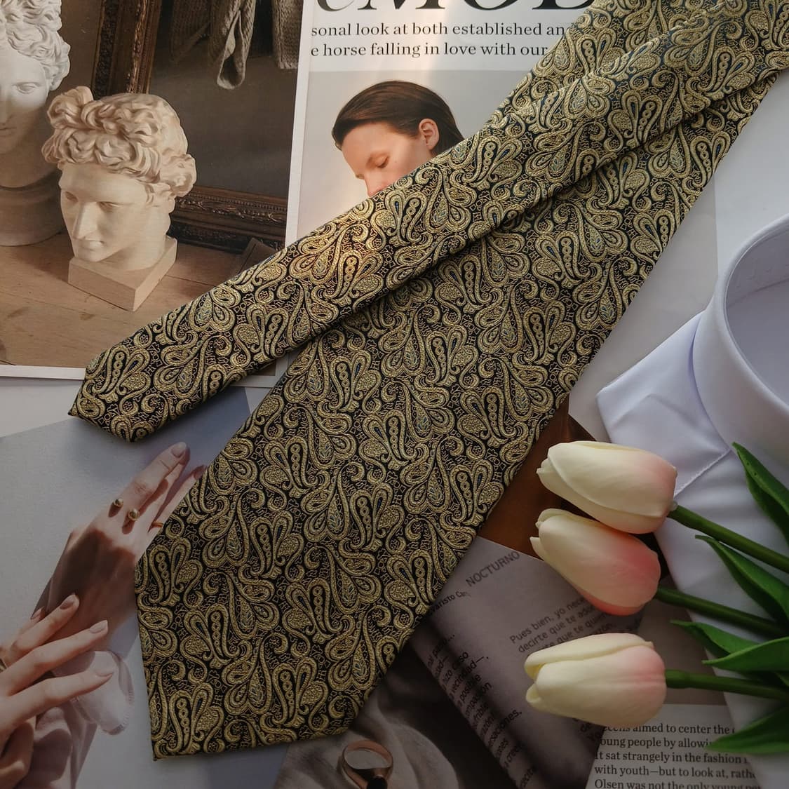 소니아 리키엘 실크 골드 페이즐리 넥타이 10cm A+등급 A18796
 상품이미지3