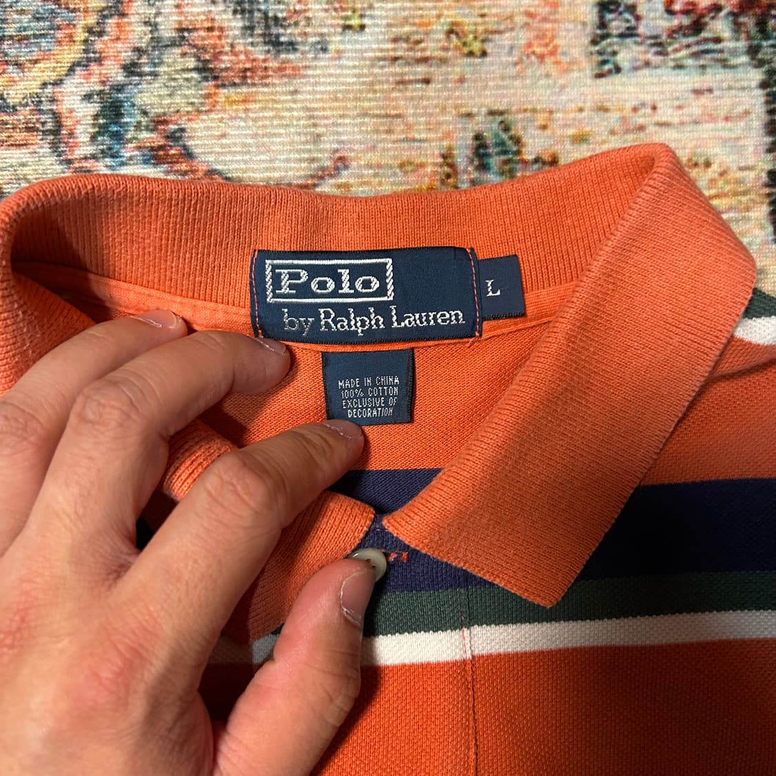 [L] 폴로 랄프로렌 오렌지 스트라이프 카라 반팔 상품이미지3