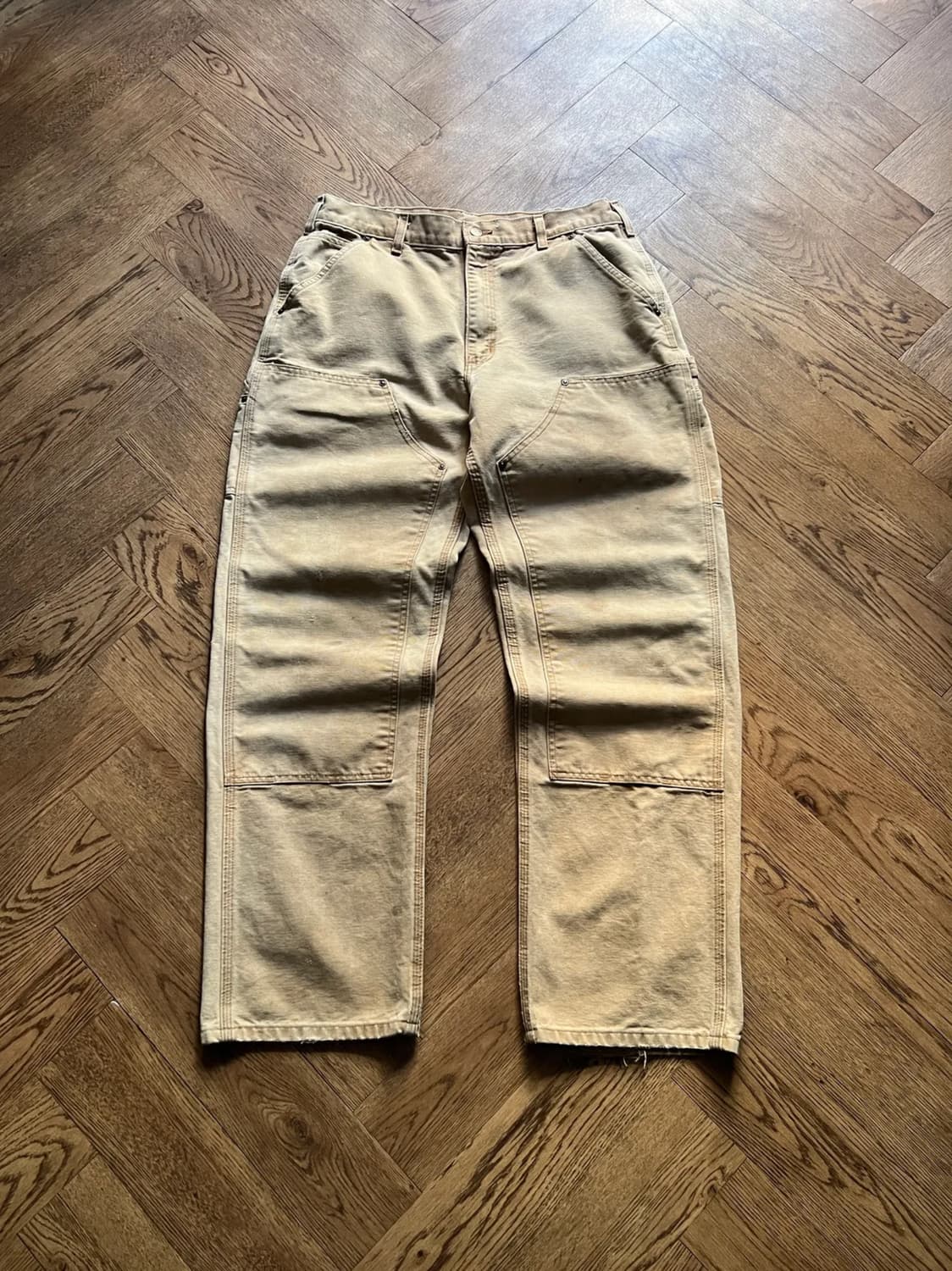 [33]칼하트 USA 빈티지 워싱 브라운 더블니 워크팬츠 상품이미지1