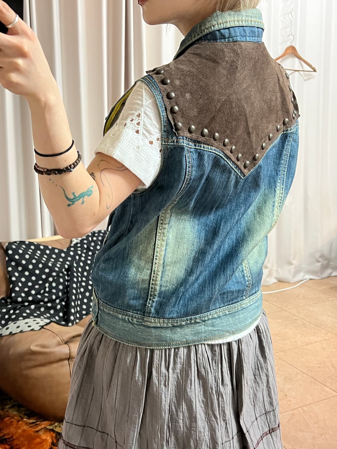 빈티지 웨스턴 스터드 데님 베스트 자켓  상품이미지1