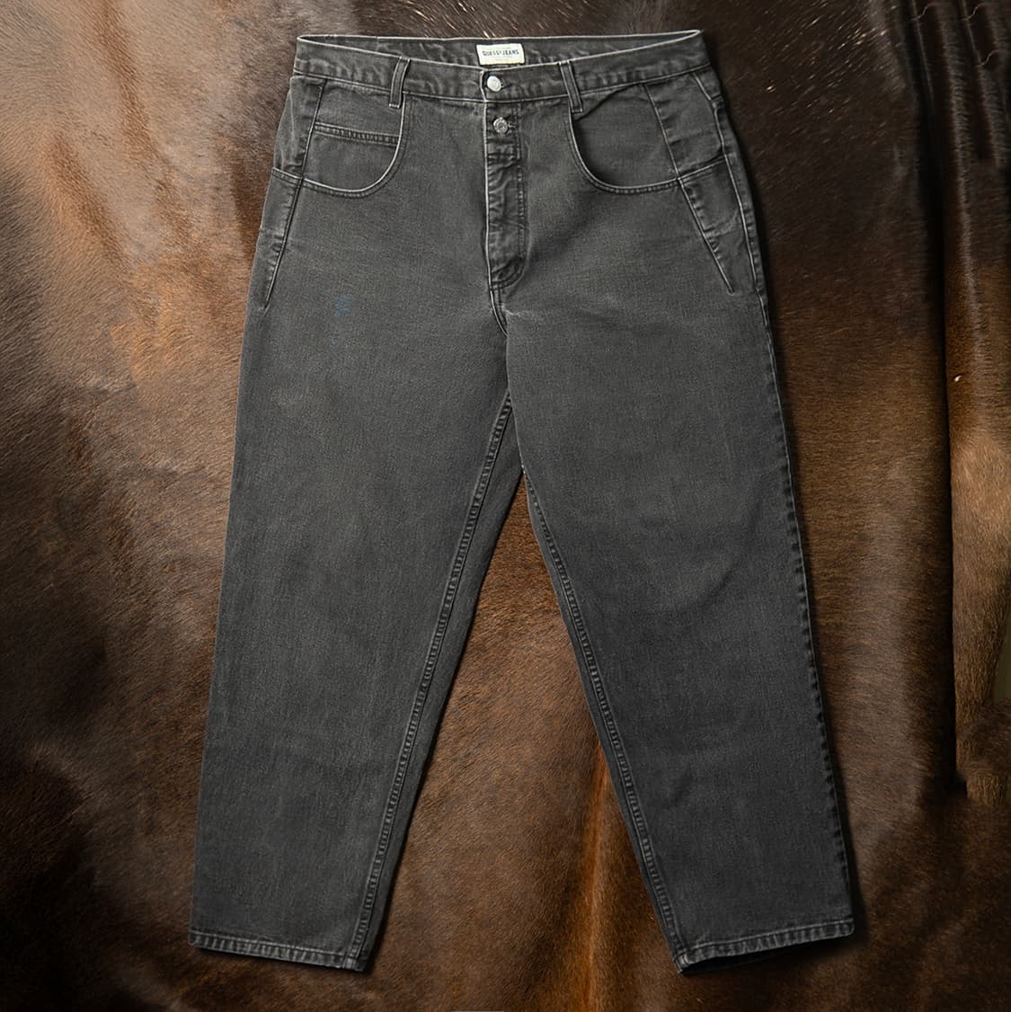 [36] 90s 게스 USA 메이드 릴렉스드 테이퍼드 데님팬츠 그레이  상품이미지1