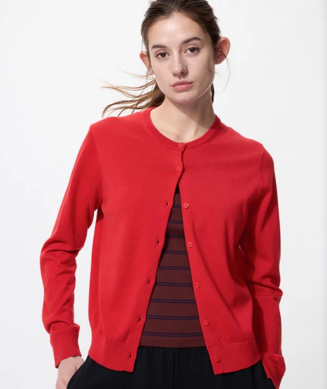 유니클로 크루넥 긴팔 단추 가디건 화이트 새상품 상품이미지3