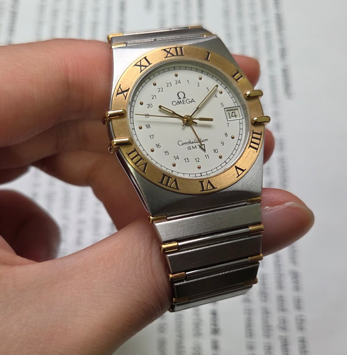 레어] 빈티지 오메가 컨스틸레이션 GMT 화이트판 콤비 하프바 남성용 상품이미지4