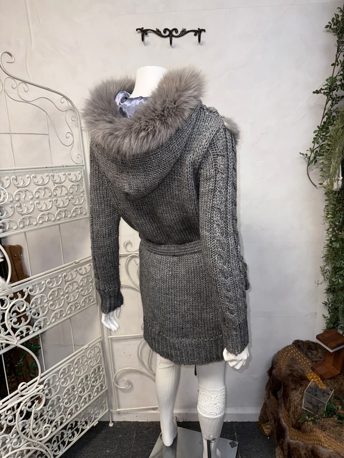 Gray rabbit fur hood coat ops 상품이미지6