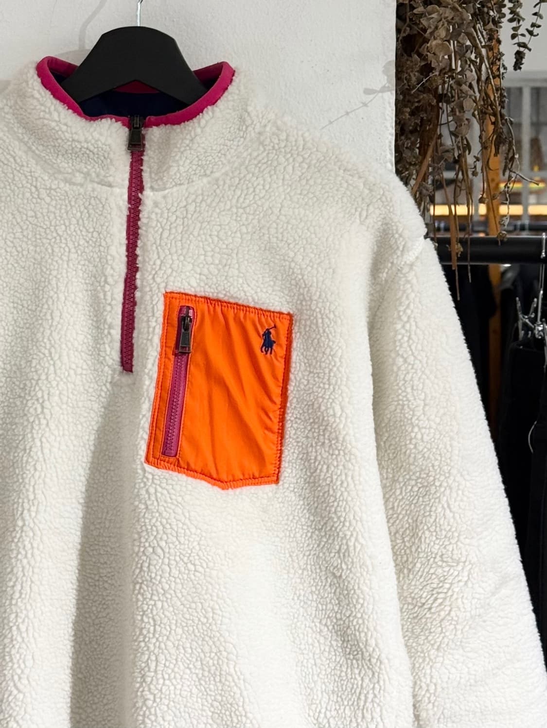 폴로 랄프로렌 화이트 오렌지 포켓 풀오버 플리스 상품이미지3