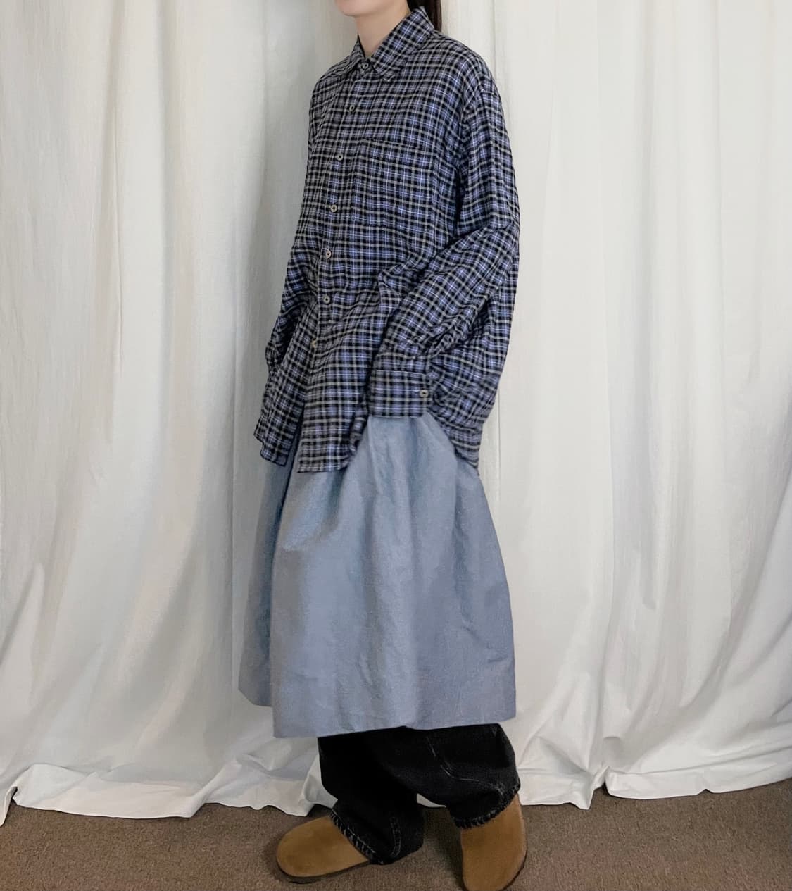 Linen Flare Skirt - Light Blue 상품이미지1