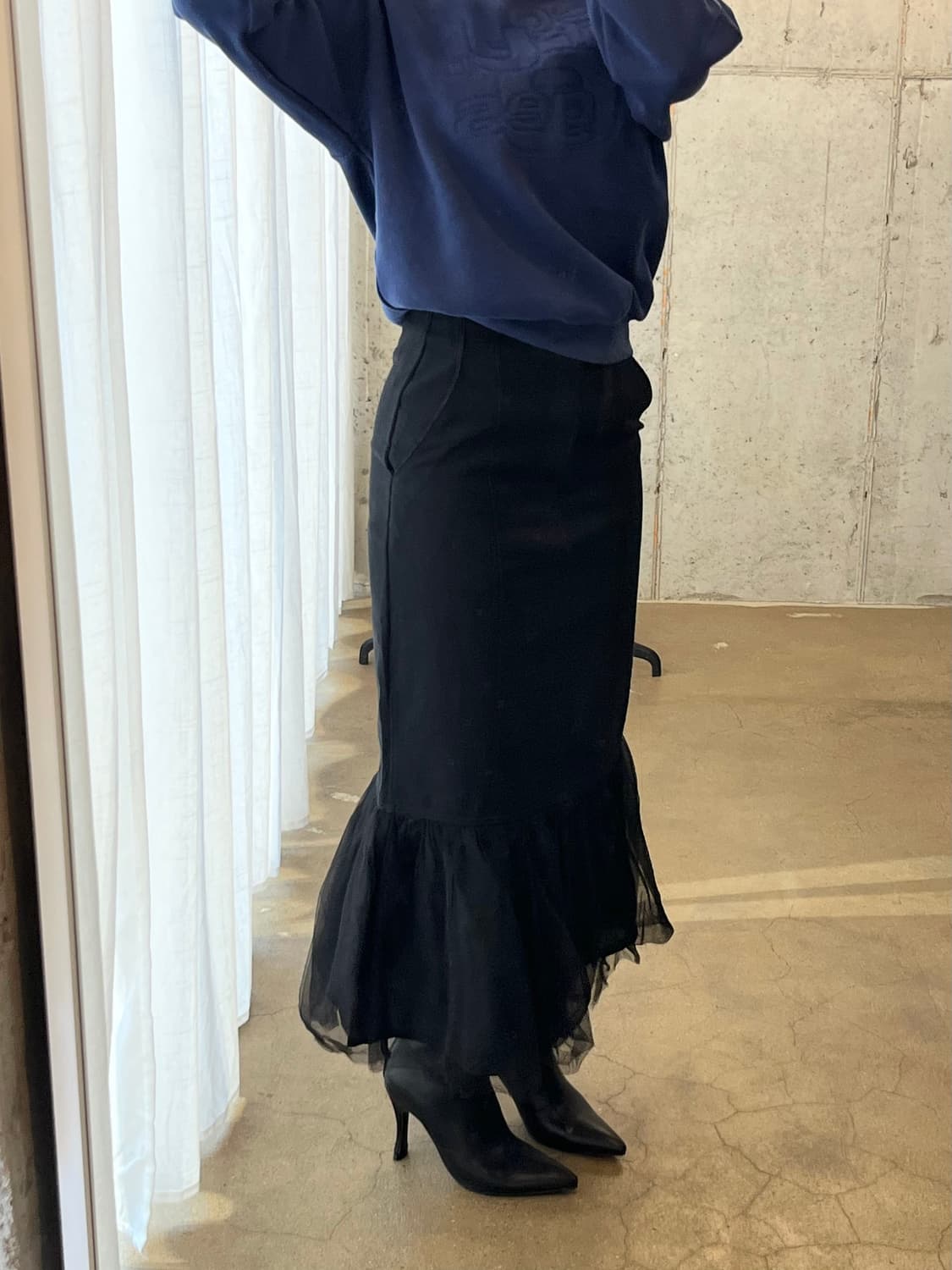 튤 코튼 롱 스커트 블랙 상품이미지6