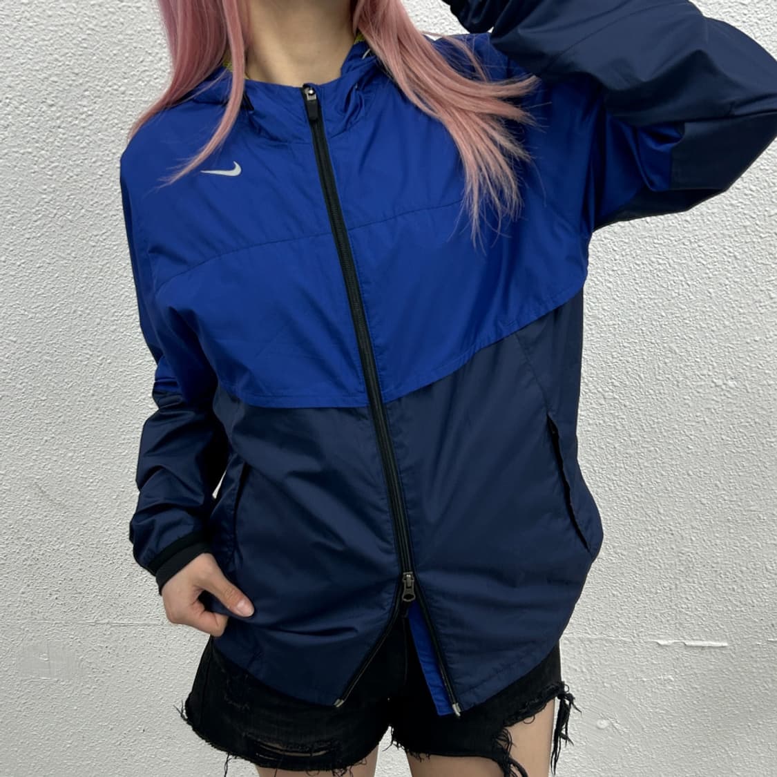 나이키 블루 배색 블랙 후드 바람막이 M 상품이미지1