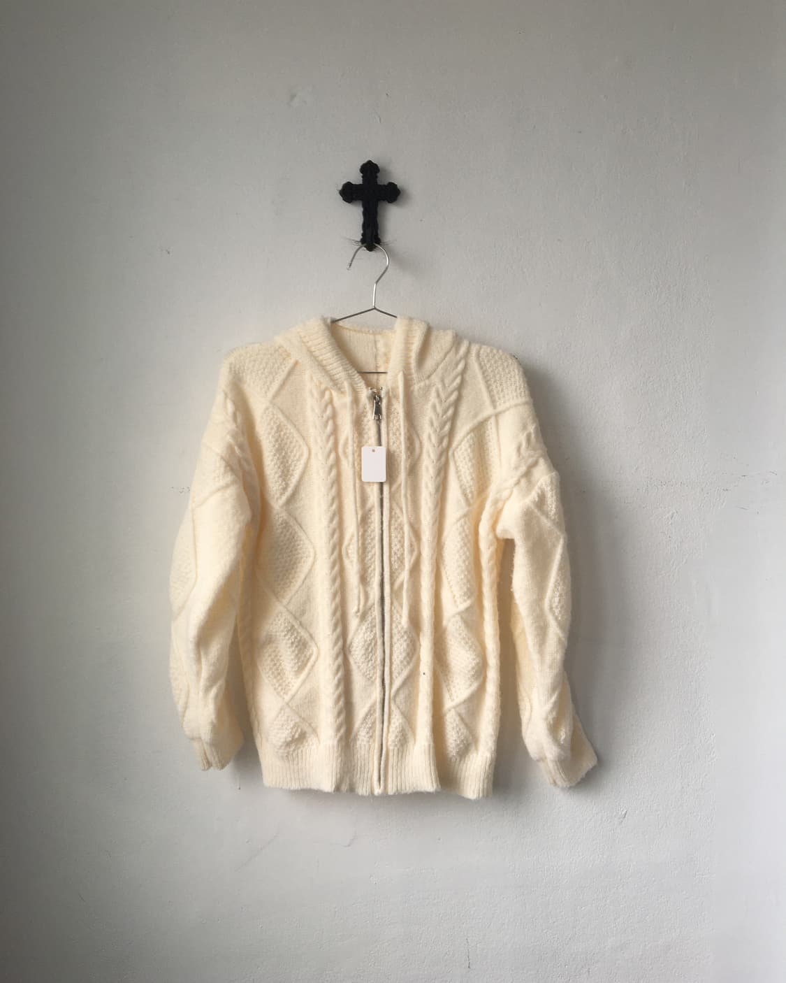 Cable pattern knit hood zip up 상품이미지2