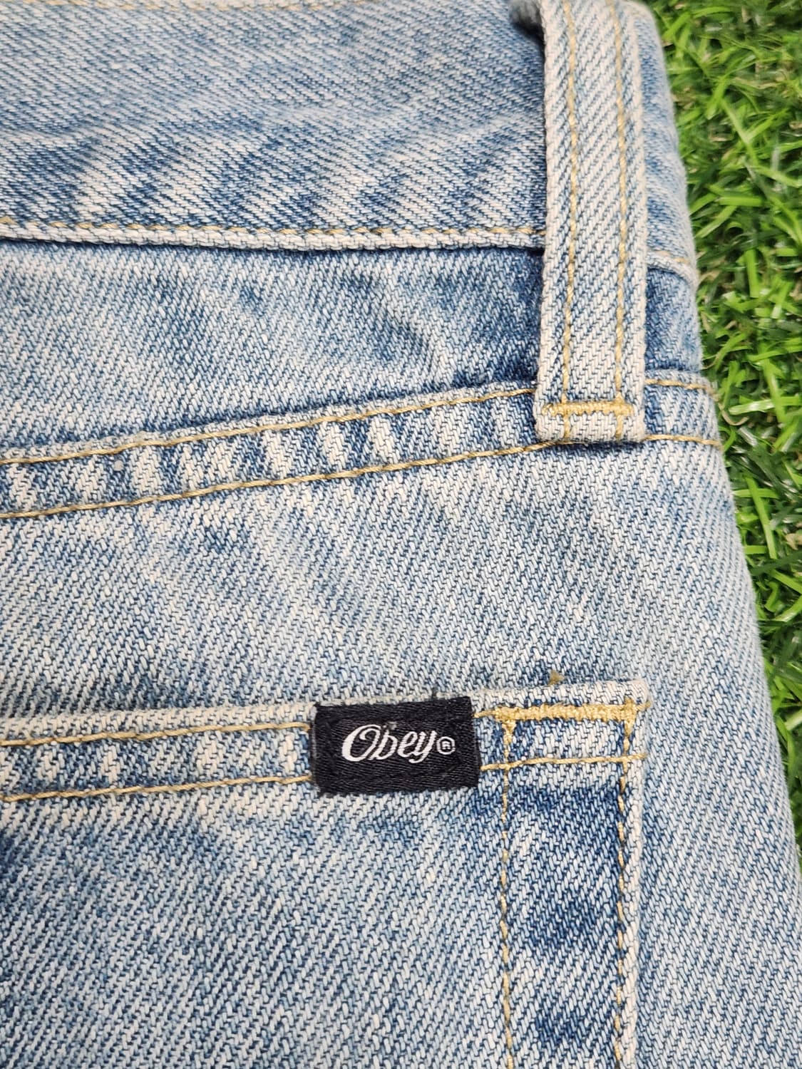 OBEY 연청 컷팅 데님팬츠 32 / 빈티지 워싱 와이드핏🔥 상품이미지7