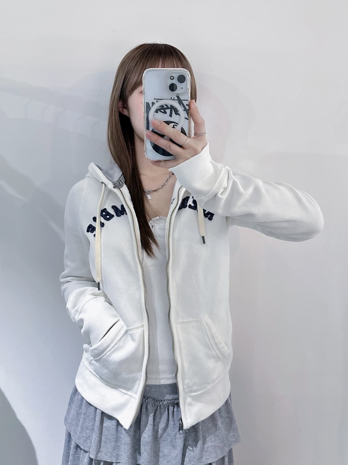 아베크롬비 화이트 빅로고 후드집업 상품이미지3