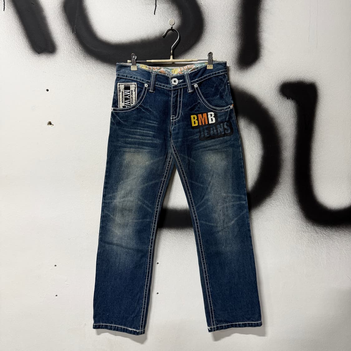 VTG 빈티지 멀티 패치 디테일 진청 와이드 데님 팬츠 상품이미지2
