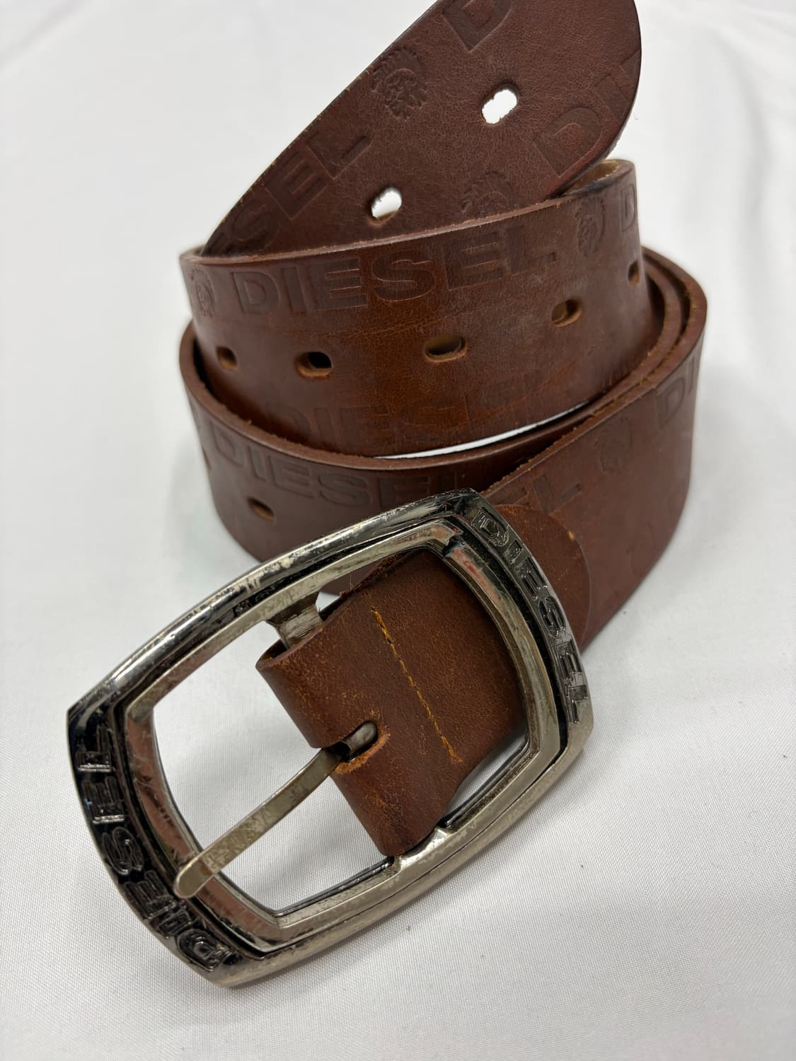 디젤 빈티지 브라운 로고 엠보 레더 벨트 Diesel 상품이미지2