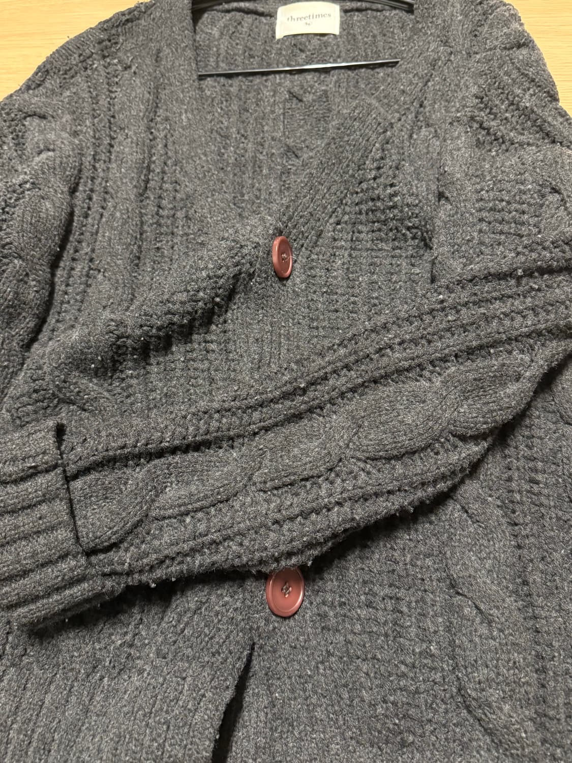 쓰리타임즈 케이블 울 가디건 차콜 상품이미지4