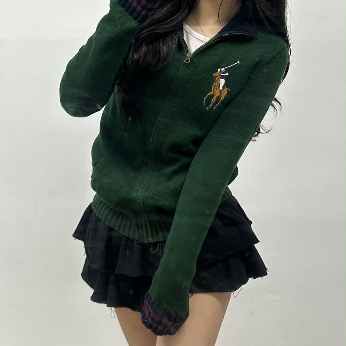 폴로 랄프로렌 빅포니 핀터깔 코튼 니트 집업 희귀져지(L) 상품이미지1