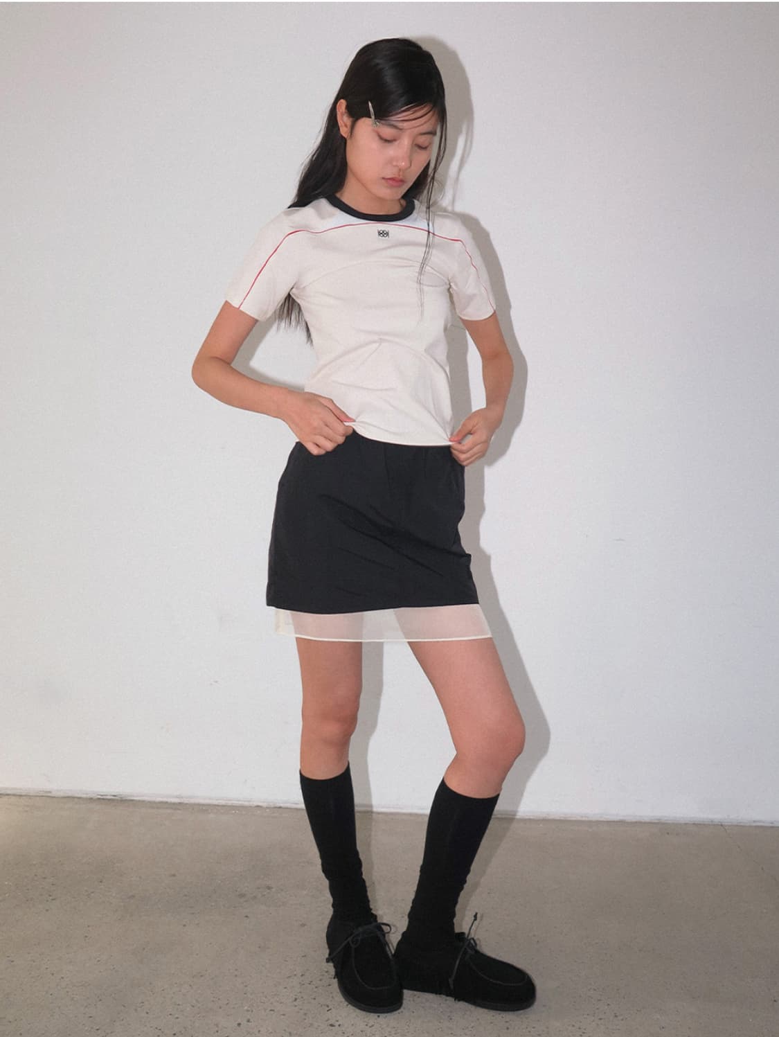 기준 kijun 시어 레이어드 미니 스커트 상품이미지2