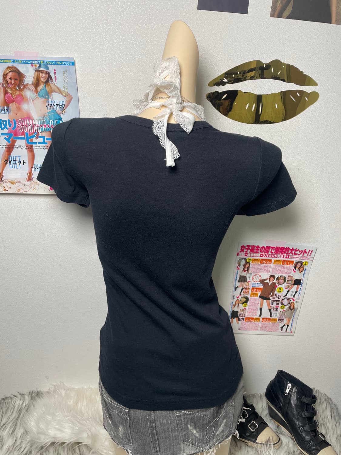 Y2k 블랙 큐빅 레터링 반팔티 상품이미지3