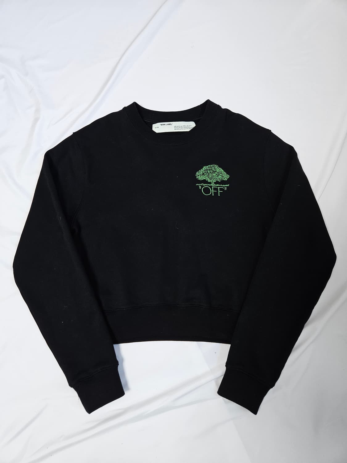 오프화이트 그린트리 자수 크롭 맨투맨 스웻셔츠 S 상품이미지1