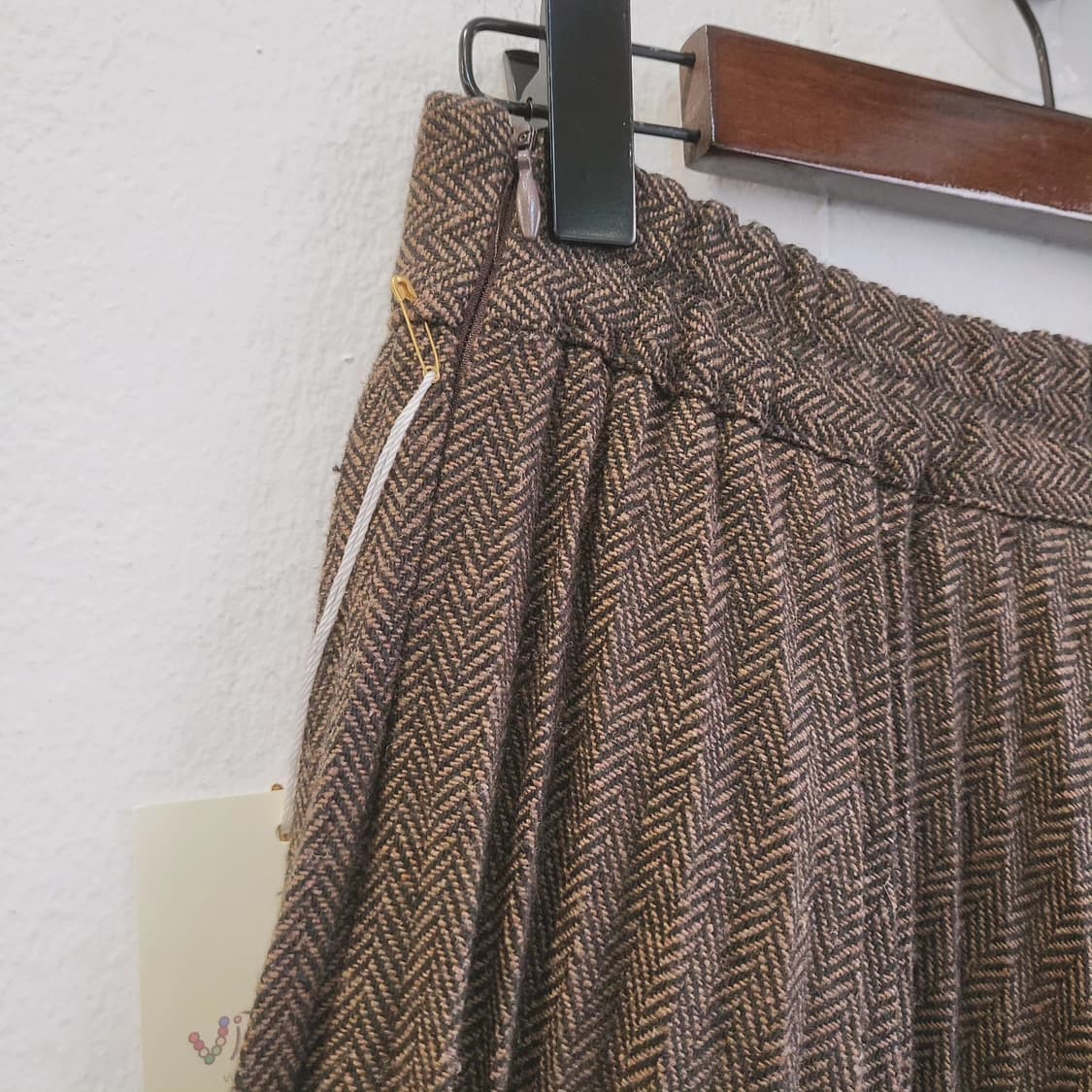 브라운 헤링본 플리츠 울스커트 상품이미지7