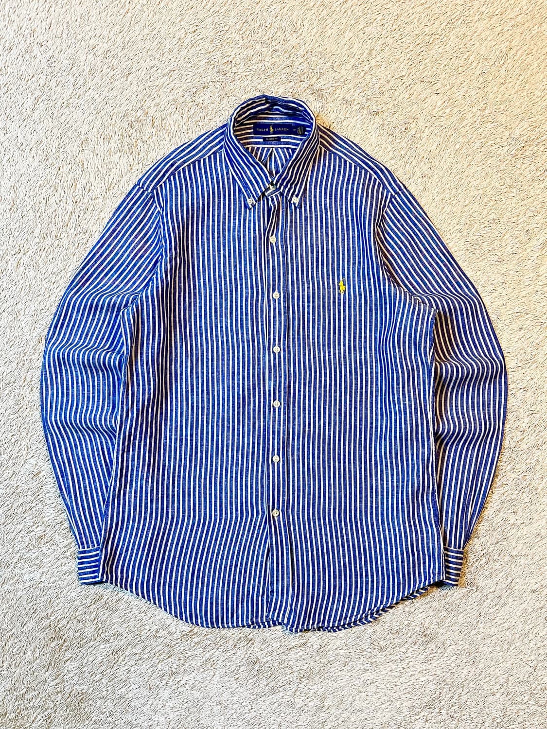 폴로 랄프로렌 신형 클래식핏 옐로우포니 스트라이프 린넨셔츠 블루 상품이미지1